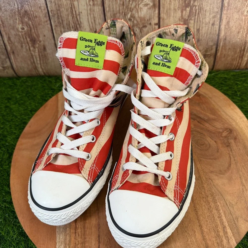 Converse Chuck Taylor High Top Youth sz 6 Red White Green Eggs and Ham Dr Seuss